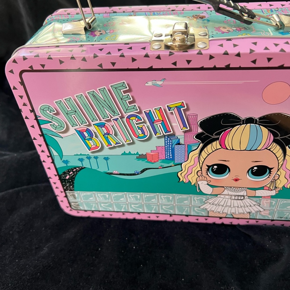 SHINE BRIGHT Tin Lunch Box. Pre-Owned. Filled with Shine Bright little toys.